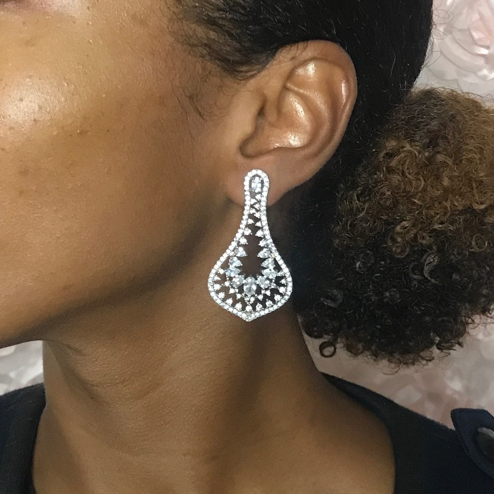 New Sterling Silver, Drop Cluster Array, Brilliant CZ Earrings